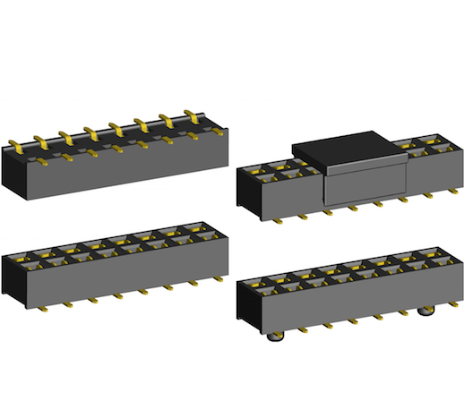 2.54mm Socket Double Rows Three Sides Contact Bottom Closed Straight Dip Type.